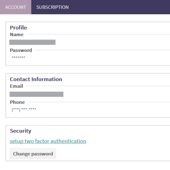 General information about a user on the PHENOM Account page